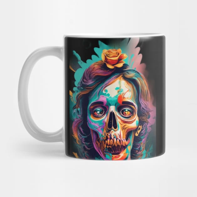 The face with a skull has strong, expressive colors by ArtFeverShop